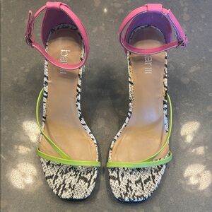 Bar III Pink and Lime Snakeskin Sandals